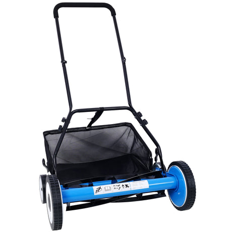 16 - Inch 5 - Blade Push Reel Lawn Mower with Grass Catcher 4 Wheels Blue - Fab Heavy Parts