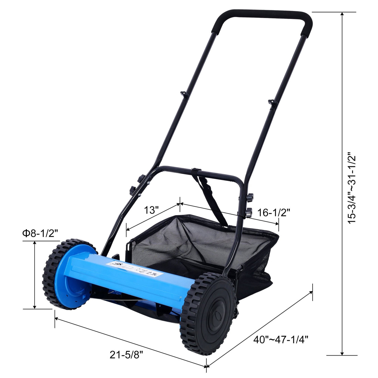 16 - Inch 5 - Blade Push Reel Lawn Mower with Grass Catcher Blue - Fab Heavy Parts
