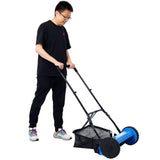 16 - Inch 5 - Blade Push Reel Lawn Mower with Grass Catcher Blue - Fab Heavy Parts