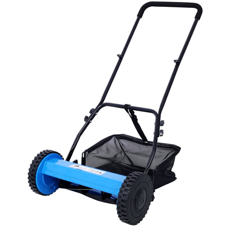 16 - Inch 5 - Blade Push Reel Lawn Mower with Grass Catcher Blue - Fab Heavy Parts