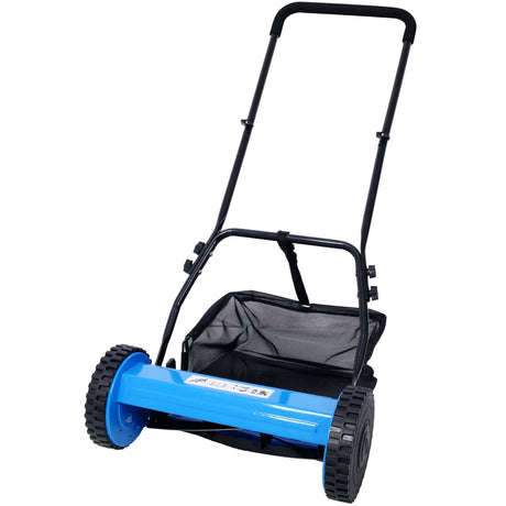16 - Inch 5 - Blade Push Reel Lawn Mower with Grass Catcher Blue - Fab Heavy Parts
