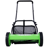 16 - Inch 5 - Blade Push Reel Lawn Mower with Grass Catcher Green - Fab Heavy Parts