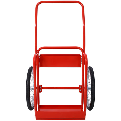 Large Dual Oxygen Tank Cart Dolly with Double Cylinder 20" Pneumatic Wheels Two Fastening Belts--Red