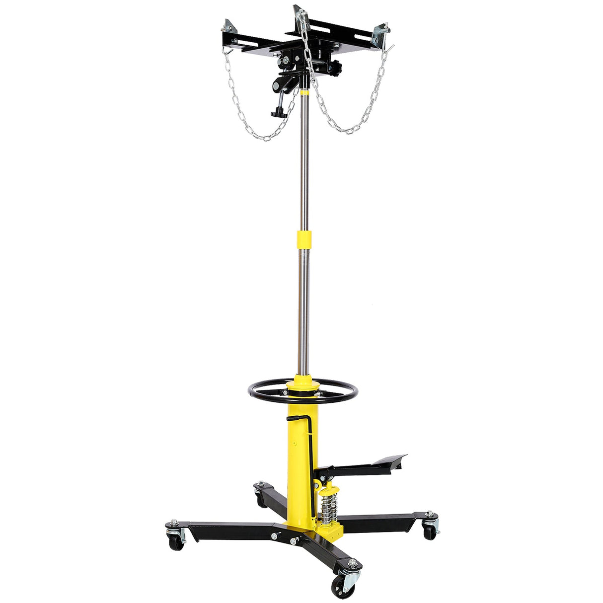 1660lbs Transmission Jacks Quick Lift Dual Spring Hydraulic Transmission 2 Stage w/ 360° - Yellow - Fab Heavy Parts
