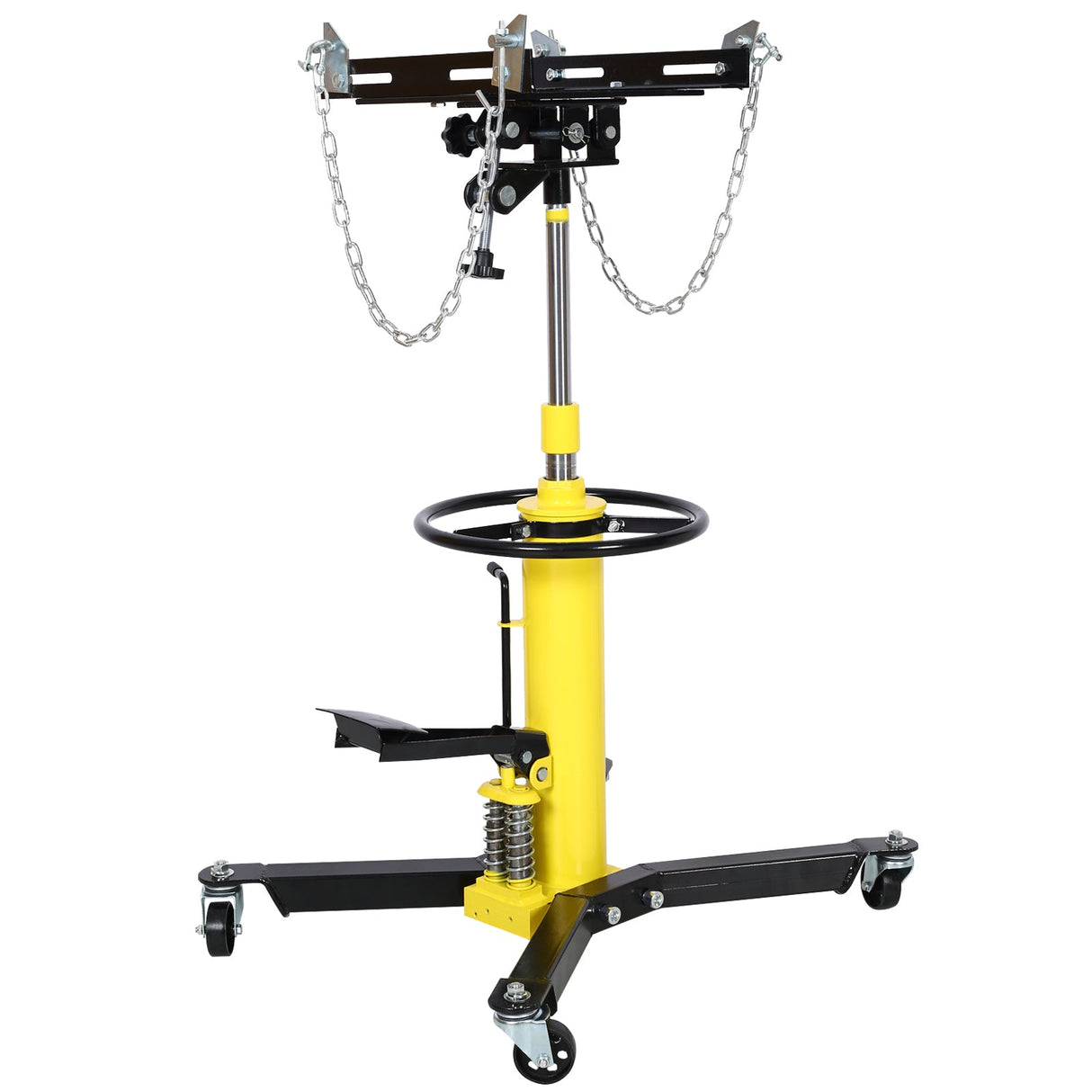 1660lbs Transmission Jacks Quick Lift Dual Spring Hydraulic Transmission 2 Stage w/ 360° - Yellow - Fab Heavy Parts