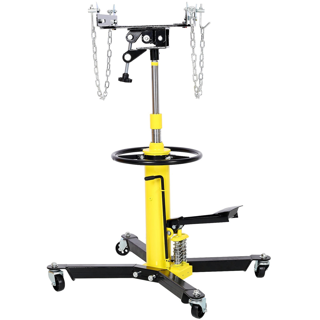 1660lbs Transmission Jacks Quick Lift Dual Spring Hydraulic Transmission 2 Stage w/ 360° - Yellow - Fab Heavy Parts
