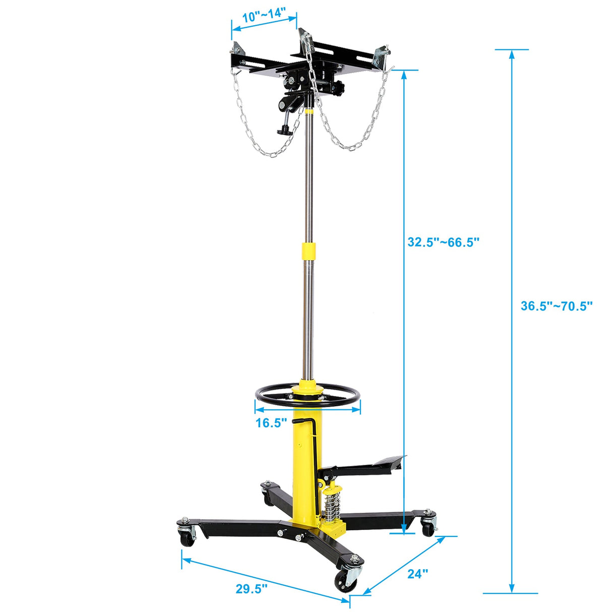 1660lbs Transmission Jacks Quick Lift Dual Spring Hydraulic Transmission 2 Stage w/ 360° - Yellow - Fab Heavy Parts