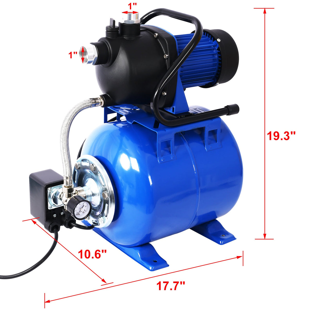 1.6HP Shallow Well Pump with Pressure Tank Automatic Booster Pump - Blue - Fab Heavy Parts