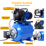 1.6HP Shallow Well Pump with Pressure Tank Automatic Booster Pump - Blue - Fab Heavy Parts