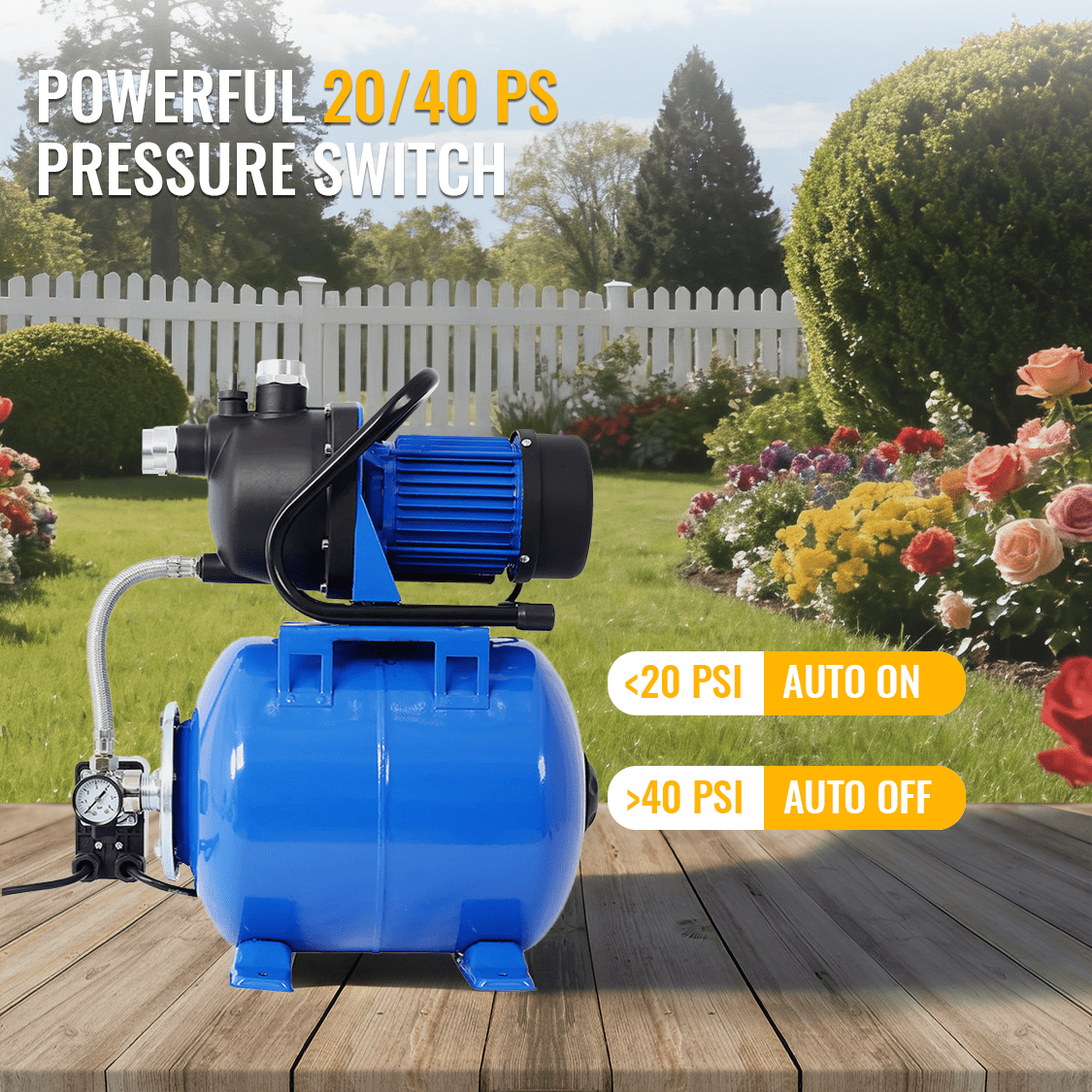 1.6HP Shallow Well Pump with Pressure Tank Automatic Booster Pump - Blue - Fab Heavy Parts