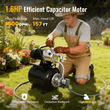 1.6HP Shallow Well Pump with Pressure Tank Garden Water Pump Irrigation Pump Automatic Stainless Steel Head - Fab Heavy Parts