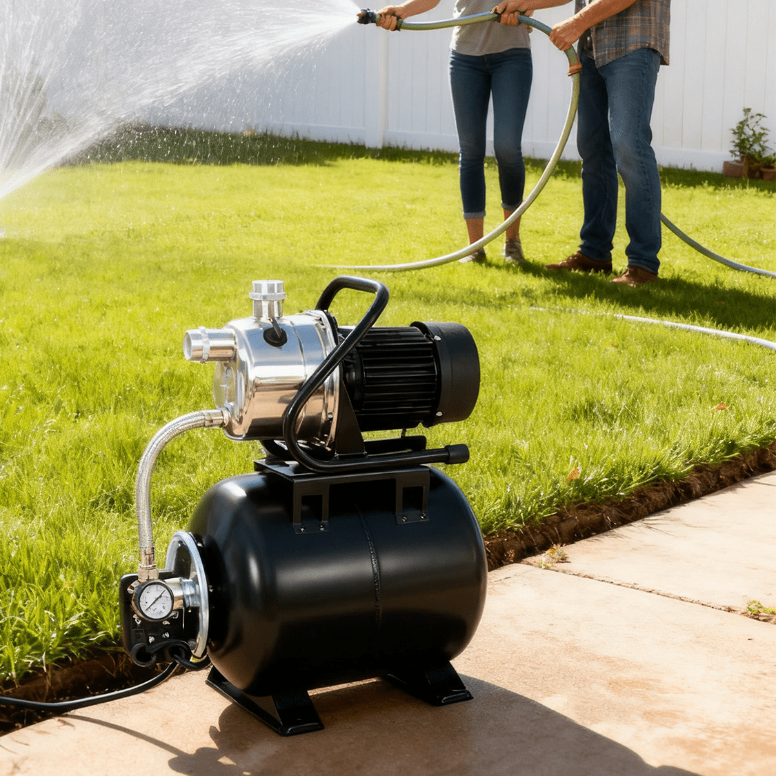 1.6HP Shallow Well Pump with Pressure Tank Garden Water Pump Irrigation Pump Automatic Stainless Steel Head - Fab Heavy Parts