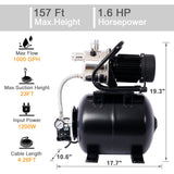 1.6HP Shallow Well Pump with Pressure Tank Garden Water Pump Irrigation Pump Automatic Stainless Steel Head - Fab Heavy Parts
