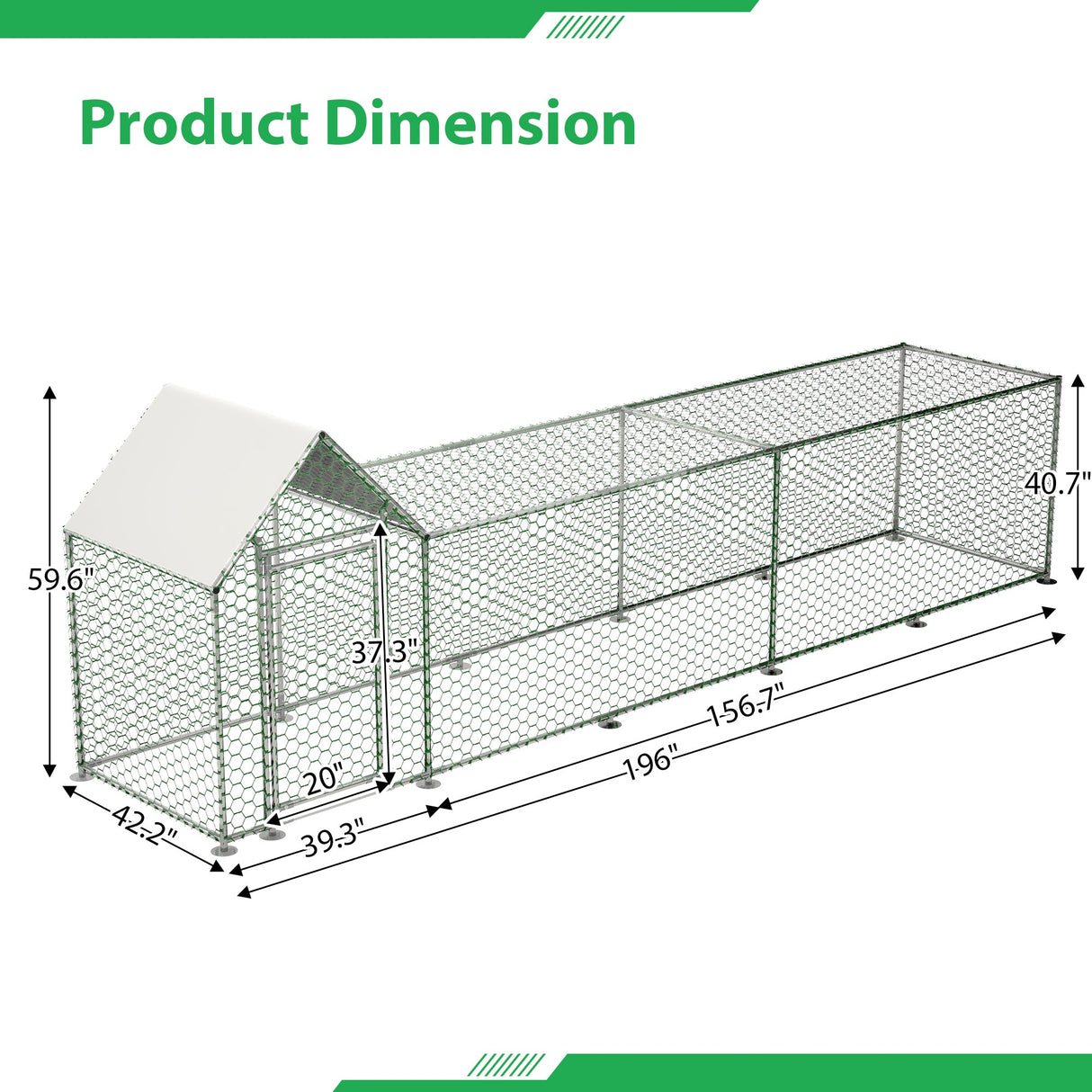 16x3FT Metal Chicken Coop with Cover - Fab Heavy Parts