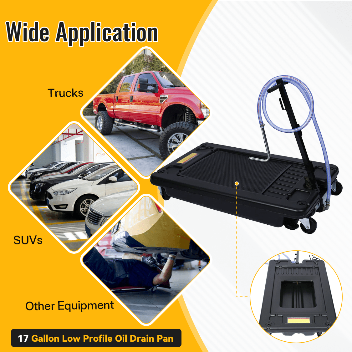 17 Gallon Low Profile Oil Drain Pan with Electric Pump - Fab Heavy Parts