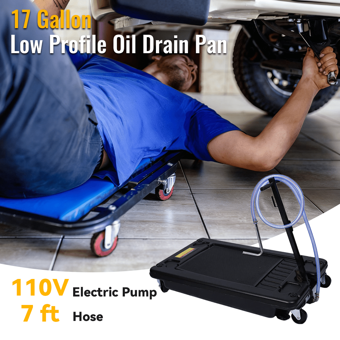 17 Gallon Low Profile Oil Drain Pan with Electric Pump - Fab Heavy Parts