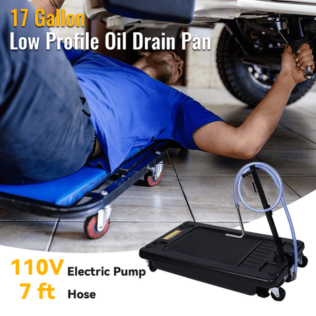 17 Gallon Low Profile Oil Drain Pan with Electric Pump - Fab Heavy Parts