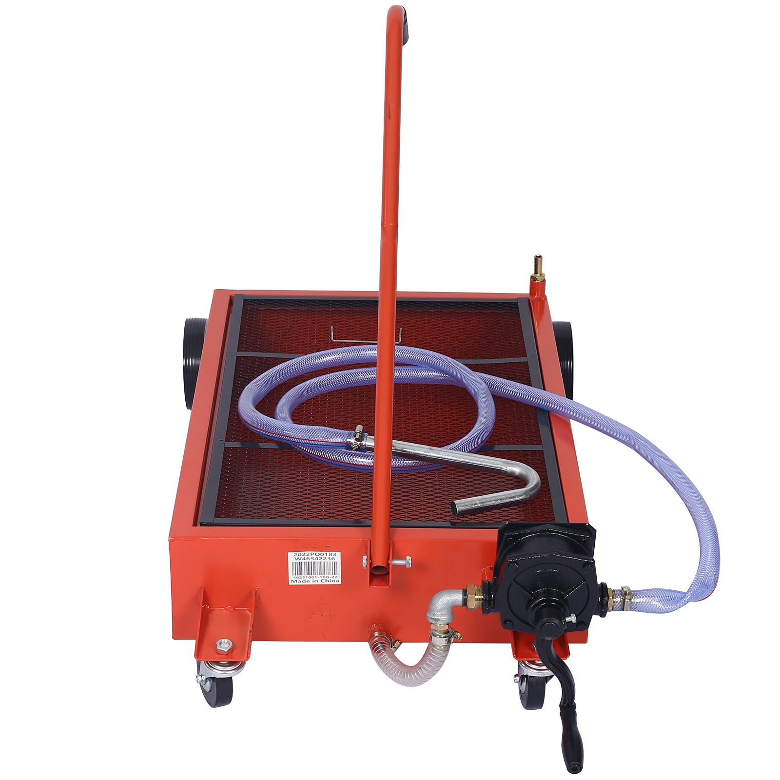 17 - Gallon Low - Profile Oil Drain Pan with Manual Pump - Red - Fab Heavy Parts