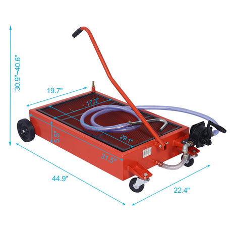 17 - Gallon Low - Profile Oil Drain Pan with Manual Pump - Red - Fab Heavy Parts