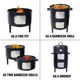 17 Inch Steel Charcoal Smoker Heavy Duty Round BBQ Grill - Black - Fab Heavy Parts