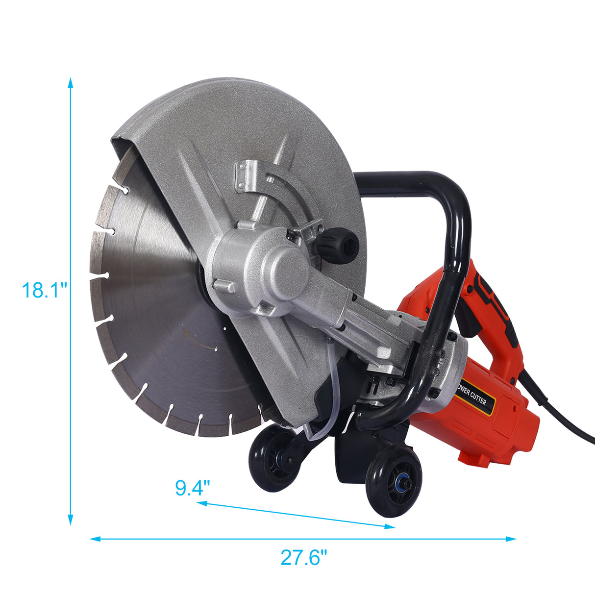 Electric 14" Cut Off Saw Wet/Dry Concrete Cutter Guide Roller with Water Line Attachment 3000w with Blade