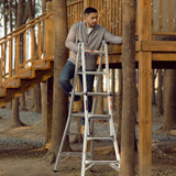17ft Multi - Position Foldable Aluminum Ladder A - Frame and Straight Ladder ANSI 250lbs - Grey - Fab Heavy Parts