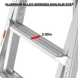 17ft Multi - Position Foldable Aluminum Ladder A - Frame and Straight Ladder ANSI 250lbs - Grey - Fab Heavy Parts