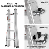17ft Multi - Position Foldable Aluminum Ladder A - Frame and Straight Ladder ANSI 250lbs - Grey - Fab Heavy Parts