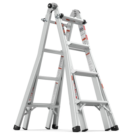 17ft Multi - Position Foldable Aluminum Ladder A - Frame and Straight Ladder ANSI 250lbs - Grey - Fab Heavy Parts