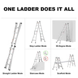 17ft Multi - Position Foldable Aluminum Ladder A - Frame and Straight Ladder ANSI 250lbs - Grey - Fab Heavy Parts