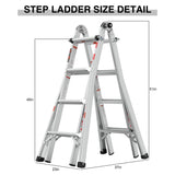 17ft Multi - Position Foldable Aluminum Ladder A - Frame and Straight Ladder ANSI 250lbs - Grey - Fab Heavy Parts