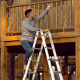 17ft Multi - Position Foldable Aluminum Ladder A - Frame and Straight Ladder ANSI 250lbs - Grey - Fab Heavy Parts