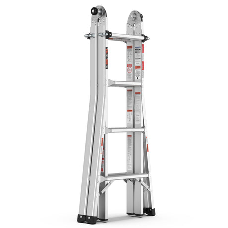 17ft Multi - Position Foldable Aluminum Ladder A - Frame and Straight Ladder ANSI 250lbs - Grey - Fab Heavy Parts