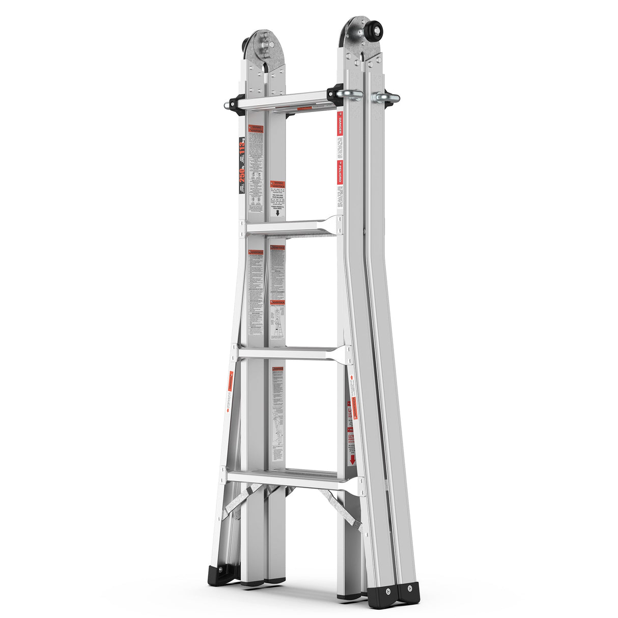 17ft Multi - Position Foldable Aluminum Ladder A - Frame and Straight Ladder ANSI 250lbs - Grey - Fab Heavy Parts