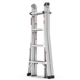17ft Multi - Position Foldable Aluminum Ladder A - Frame and Straight Ladder ANSI 250lbs - Grey - Fab Heavy Parts