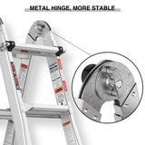 17ft Multi - Position Foldable Aluminum Ladder A - Frame and Straight Ladder ANSI 250lbs - Grey - Fab Heavy Parts