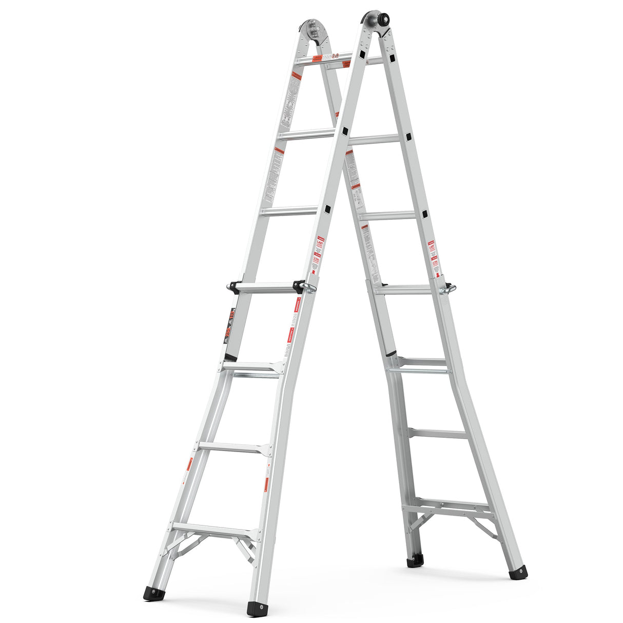 17ft Multi - Position Foldable Aluminum Ladder A - Frame and Straight Ladder ANSI 250lbs - Grey - Fab Heavy Parts