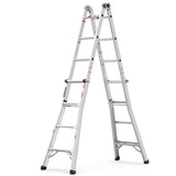 17ft Multi - Position Foldable Aluminum Ladder A - Frame and Straight Ladder ANSI 250lbs - Grey - Fab Heavy Parts