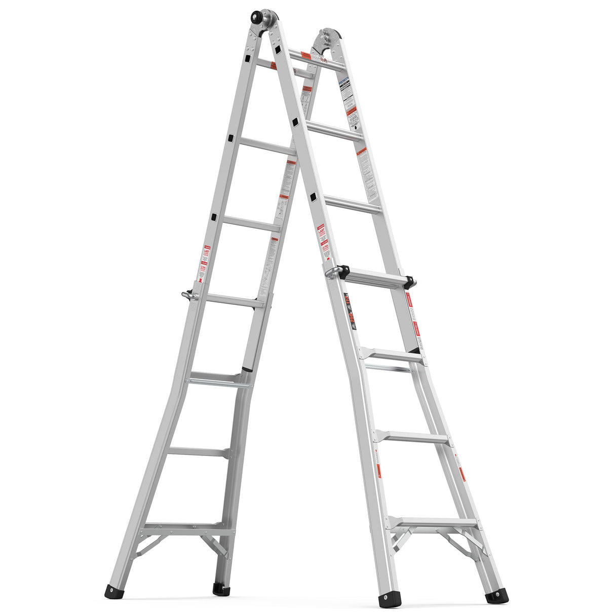 17ft Multi - Position Foldable Aluminum Ladder A - Frame and Straight Ladder ANSI 250lbs - Grey - Fab Heavy Parts