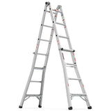 17ft Multi - Position Foldable Aluminum Ladder A - Frame and Straight Ladder ANSI 250lbs - Grey - Fab Heavy Parts