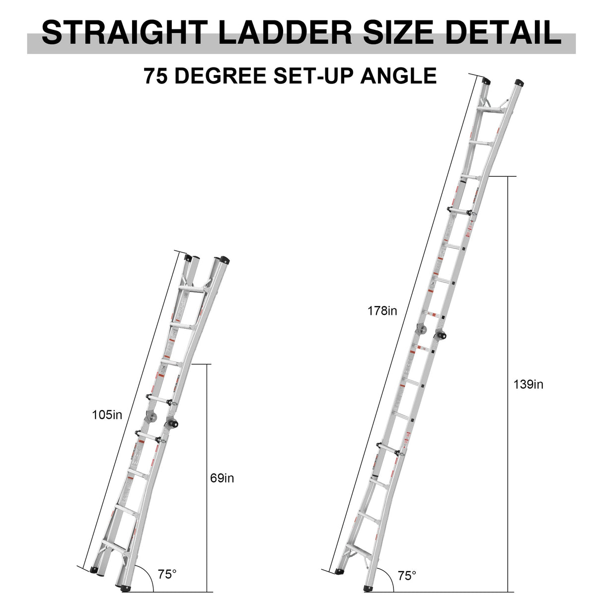 17ft Multi - Position Foldable Aluminum Ladder A - Frame and Straight Ladder ANSI 250lbs - Grey - Fab Heavy Parts