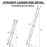 17ft Multi - Position Foldable Aluminum Ladder A - Frame and Straight Ladder ANSI 250lbs - Grey - Fab Heavy Parts