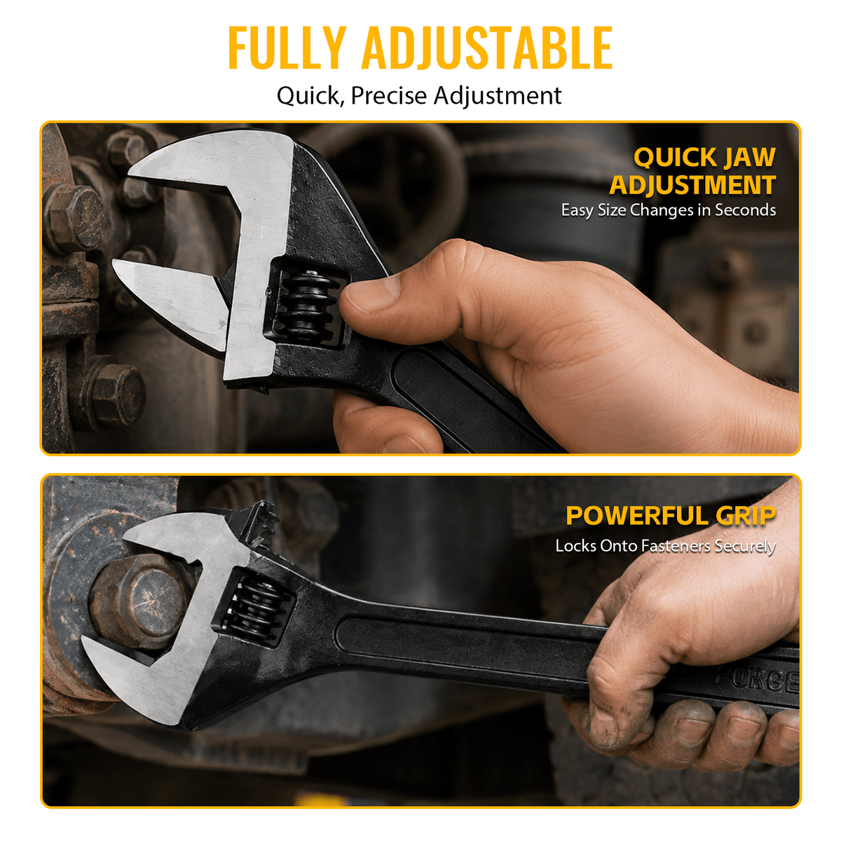 18 Inch Adjustable Wrench Drop Forged Carbon Steel Adjustable Spanner Wide Open Jaw Adjustable Wrench, Black Oxide Finish - Fab Heavy Parts