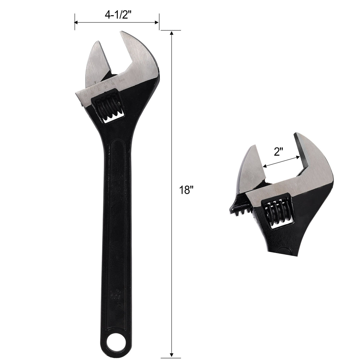 18 Inch Adjustable Wrench Drop Forged Carbon Steel Adjustable Spanner Wide Open Jaw Adjustable Wrench, Black Oxide Finish - Fab Heavy Parts