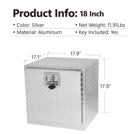 18 Inch Truck Box Heavy Duty Aluminum Diamond Plate Tool Underbody Box Waterproof with T - Handle Lock and Keys Silver - Fab Heavy Parts