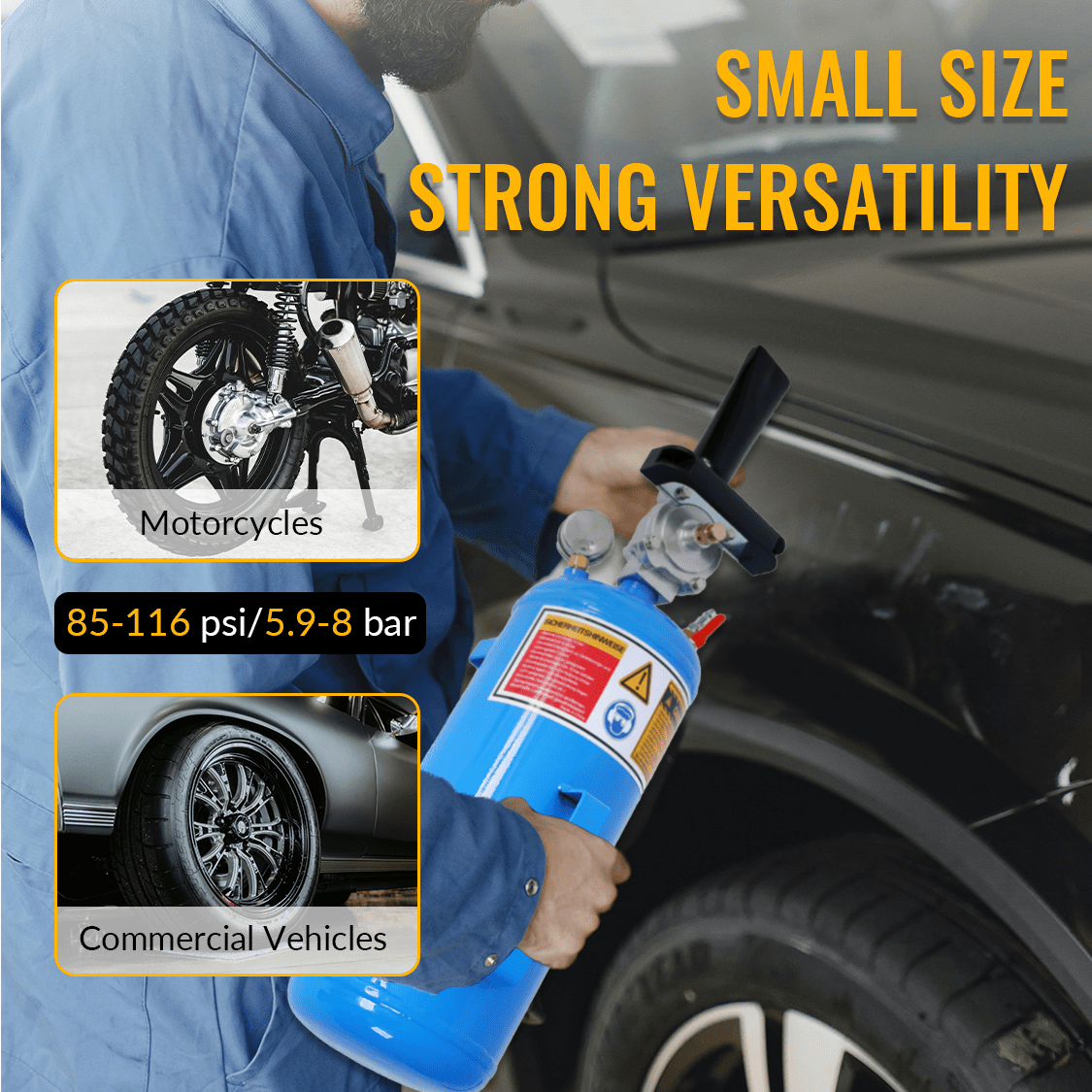 1.8Gal/7L Air Tire Bead Seater Blaster 120 PSI Handheld Bead Bazooka Portable Inflator Tool 85 - 116 PSI Operating Pressure - Fab Heavy Parts