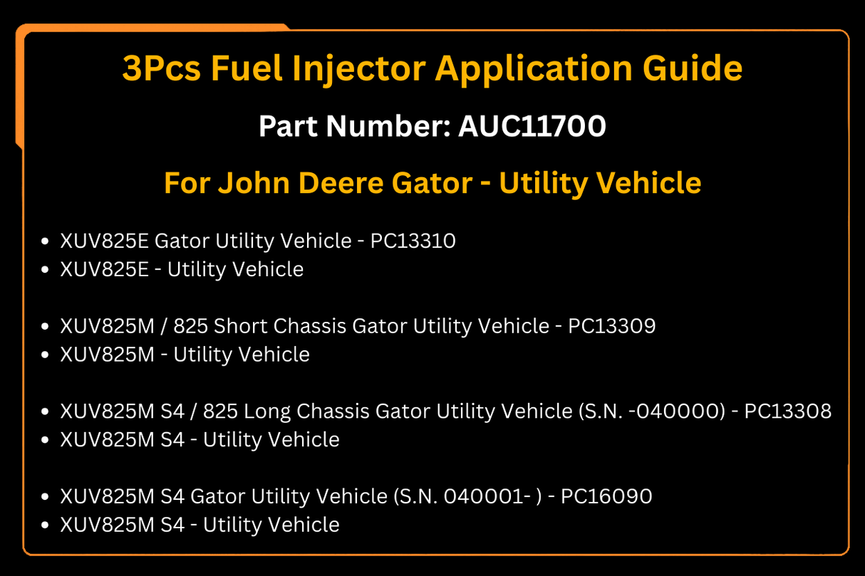 3Pcs Fuel Injector AUC11700 Fits for John Deere Gator 835R 18 XUV835M XUV825E XUV835E
