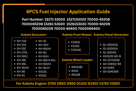 Fuel Injector 15271-53020 for Kubota D750 D850 D950 D1302 D1402 V1702 V1902 Engine