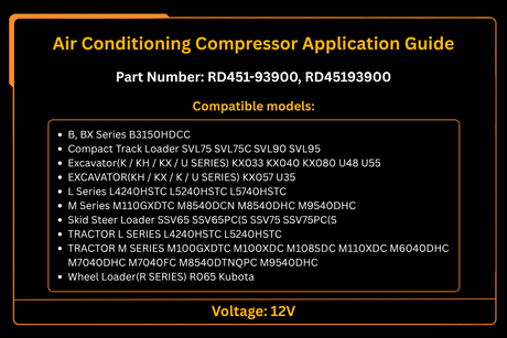 Compressore dell'aria condizionata RD451-93900 adatto per pala cingolata Kubota SVL75C SVL75-2C SVL90C SVL95 escavatore KX057