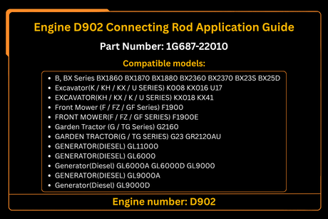 Engine D902 Connecting Rod 1G687-22010 for Kubota RTV900 Tractor BX1860 BX1870 BX2360 BX25 Mower F1900 Generator GL9000 GL6000